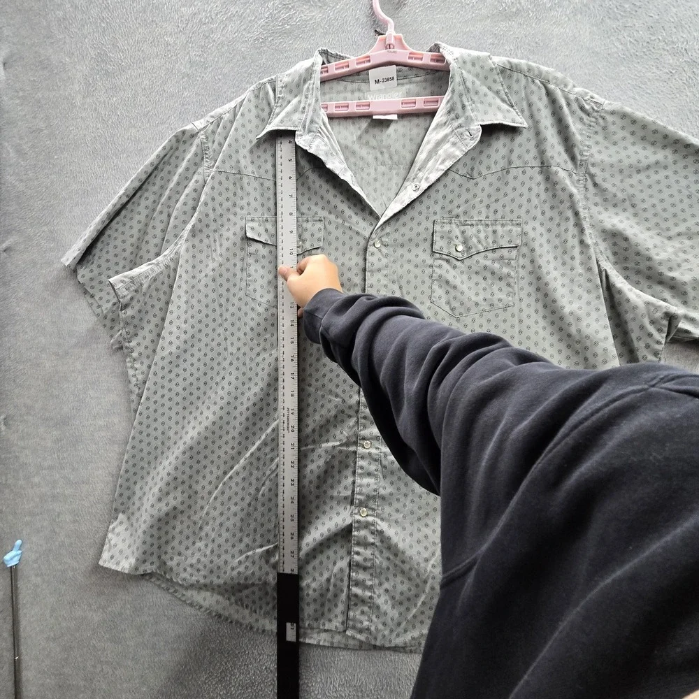 Wrangler Men Button Up Shirt 3X Gray Geometric MTW1414 Western Pearl Snap